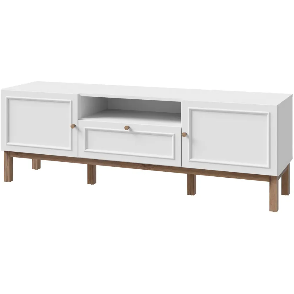 Florence Wensley 2 Door TV Unit with Drawer - Light Grey, Oak