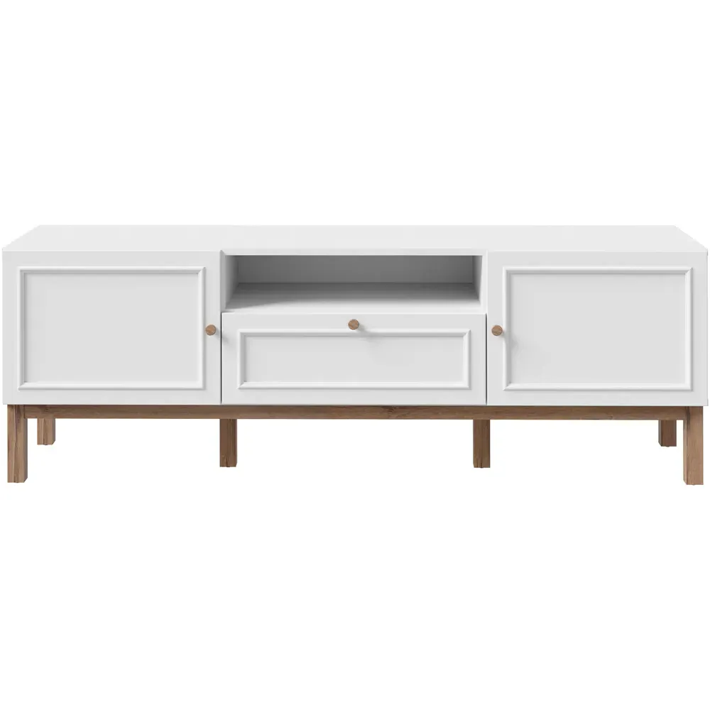 Florence Wensley 2 Door TV Unit with Drawer - Light Grey, Oak