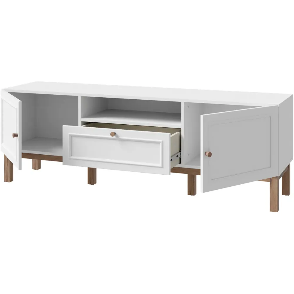 Florence Wensley 2 Door TV Unit with Drawer - Light Grey, Oak