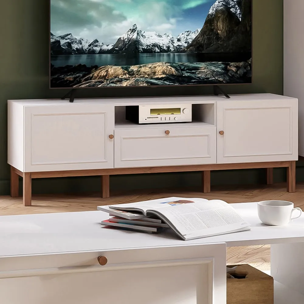 Florence Wensley 2 Door TV Unit with Drawer - Light Grey, Oak