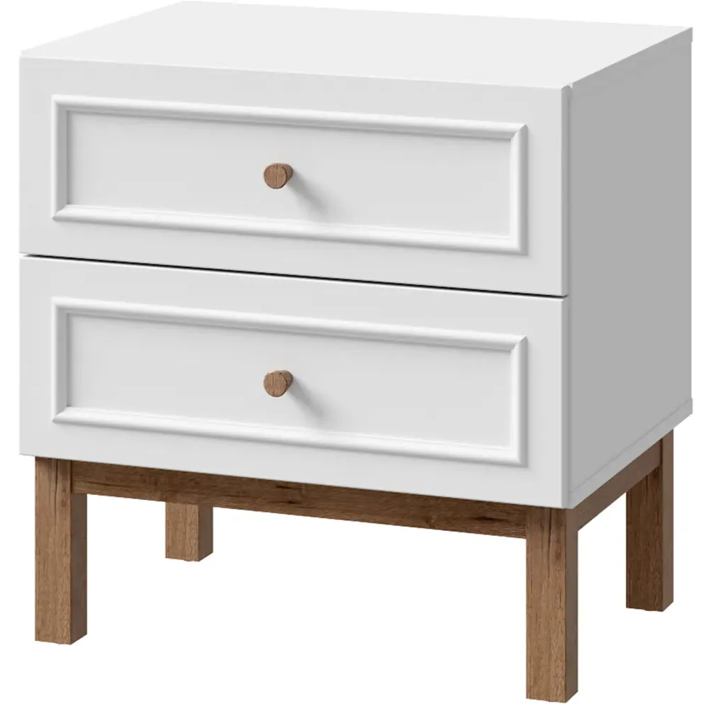Florence Wensley 2 Drawer Bedside Table - Light Grey, Oak