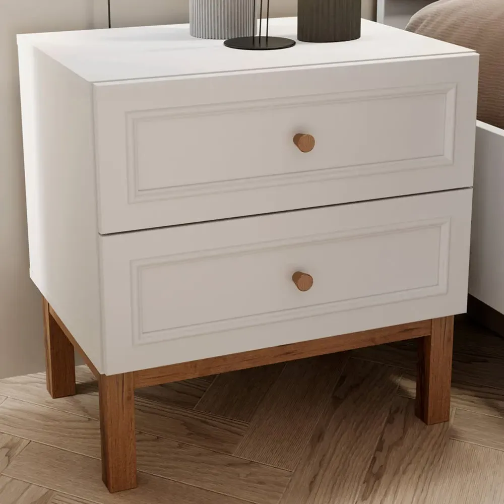 Florence Wensley 2 Drawer Bedside Table - Light Grey, Oak