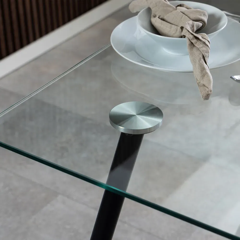 Florence Wilma 4-Seater Glass Top Dining Table - Black