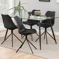 Florence Wilma 4-Seater Glass Top Dining Table - Black