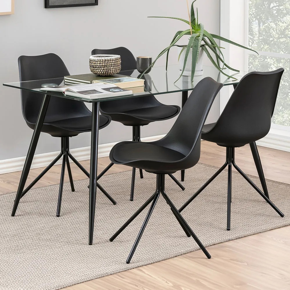 Florence Wilma 4-Seater Glass Top Dining Table - Black