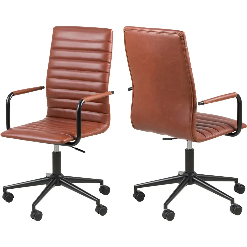 Florence Winslow Swivel Desk Chair - Brandy, Faux Leather