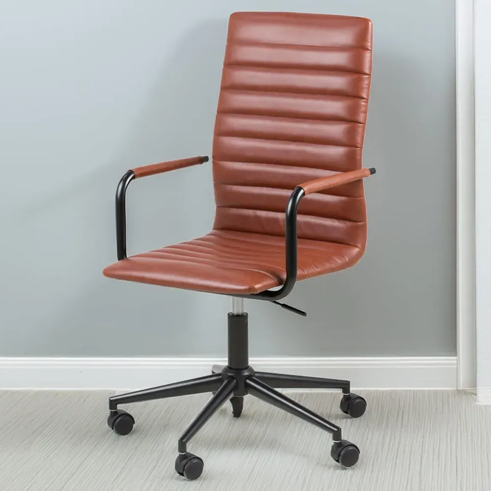 Florence Winslow Swivel Desk Chair - Brandy, Faux Leather