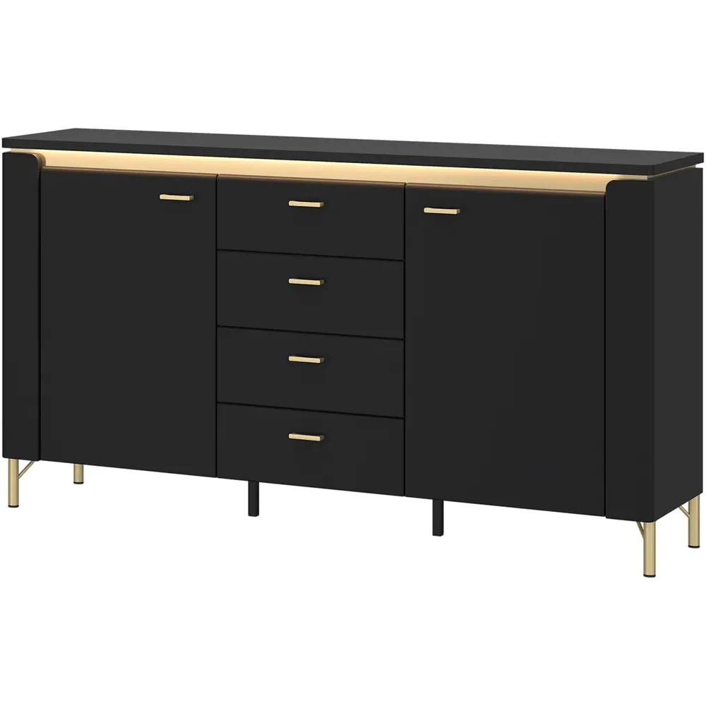 Genoa 2 Door 4 Drawer Sideboard with LED Lighting - Black