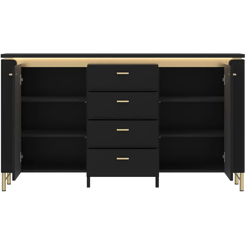 Genoa 2 Door 4 Drawer Sideboard with LED Lighting - Black
