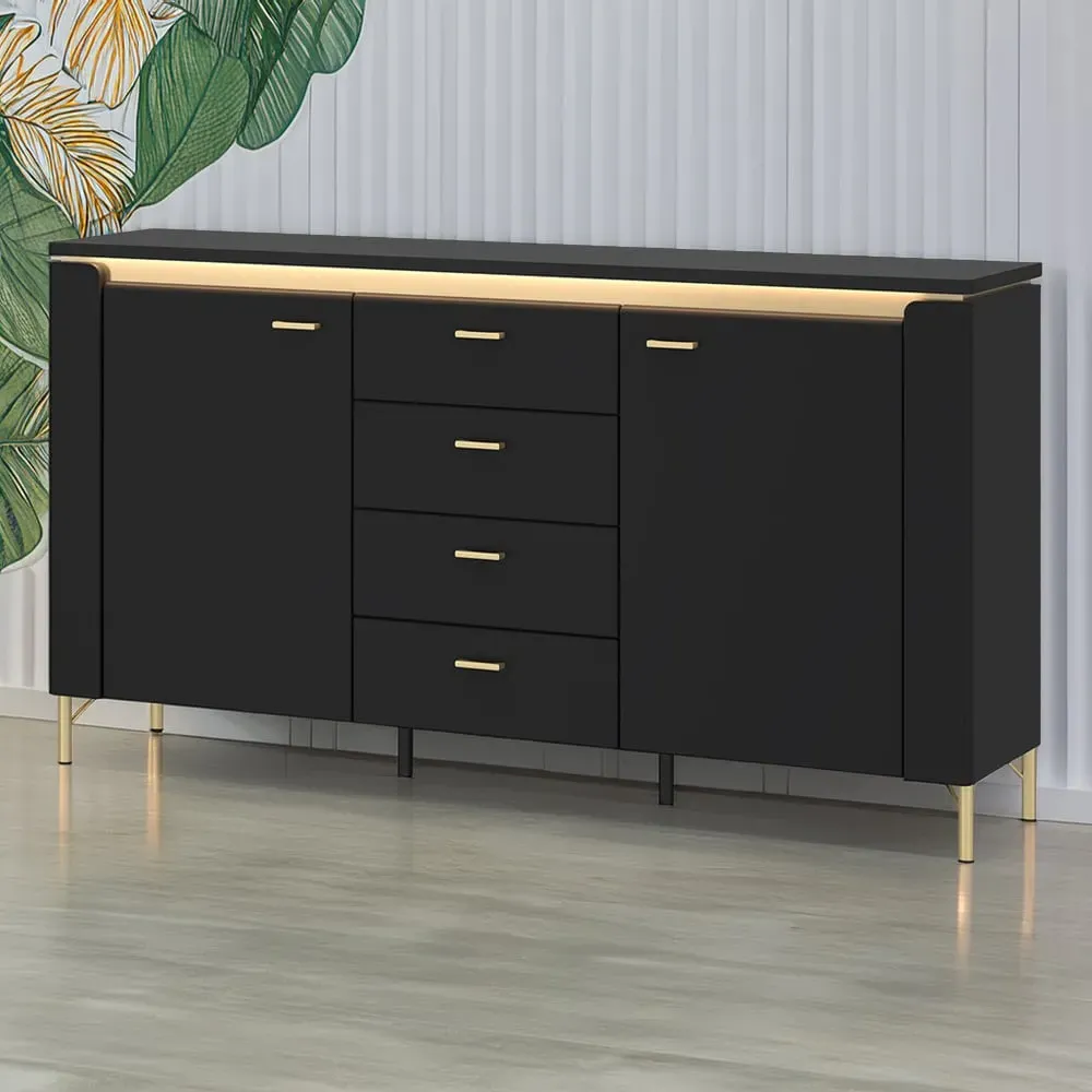 Genoa 2 Door 4 Drawer Sideboard with LED Lighting - Black