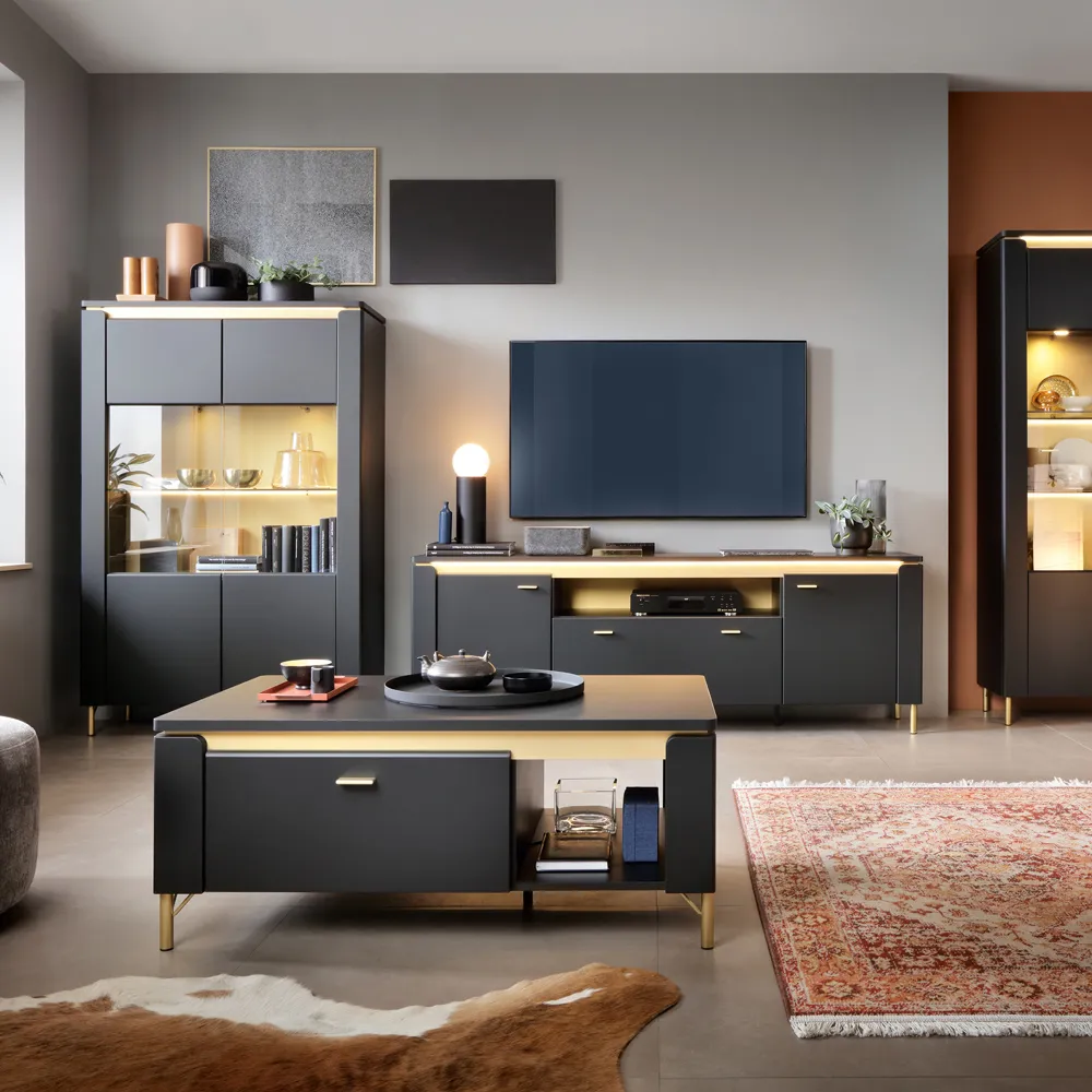 Genoa 2 Door Single Drawer TV Cabinet - Black