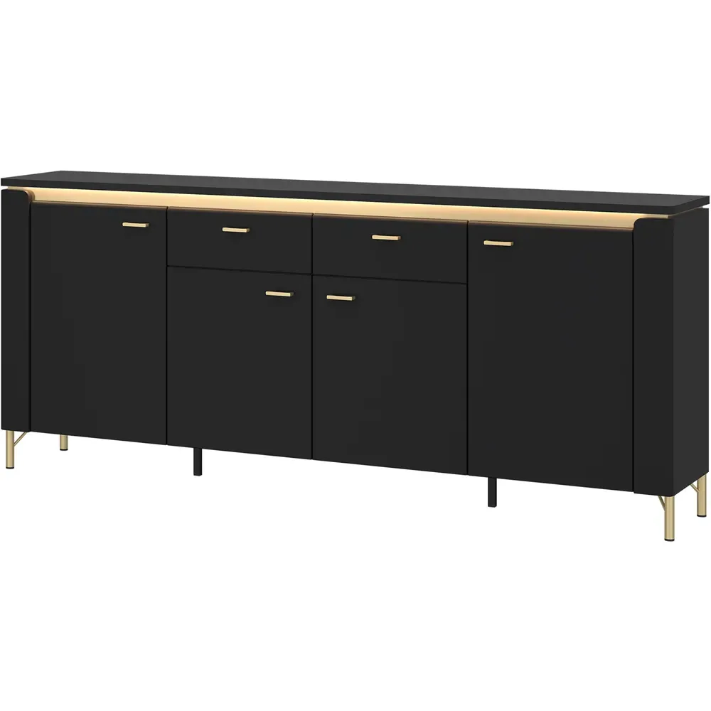 Genoa 4 Door 2 Drawer Sideboard with LED Lighting - Black