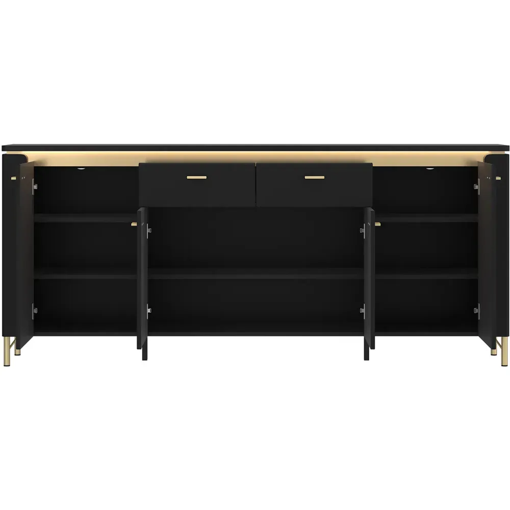 Genoa 4 Door 2 Drawer Sideboard with LED Lighting - Black