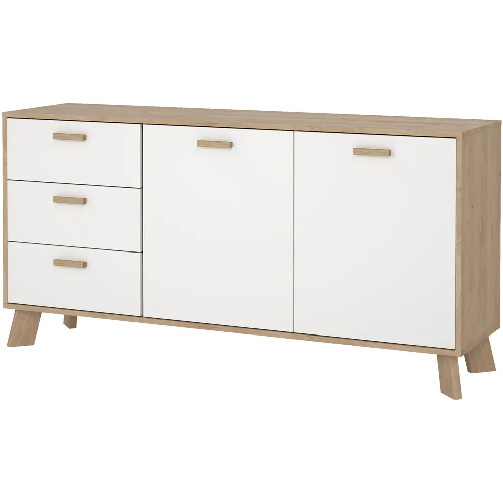 Ikast 2 Door 3 Drawer Sideboard - White, Jackson Hickory