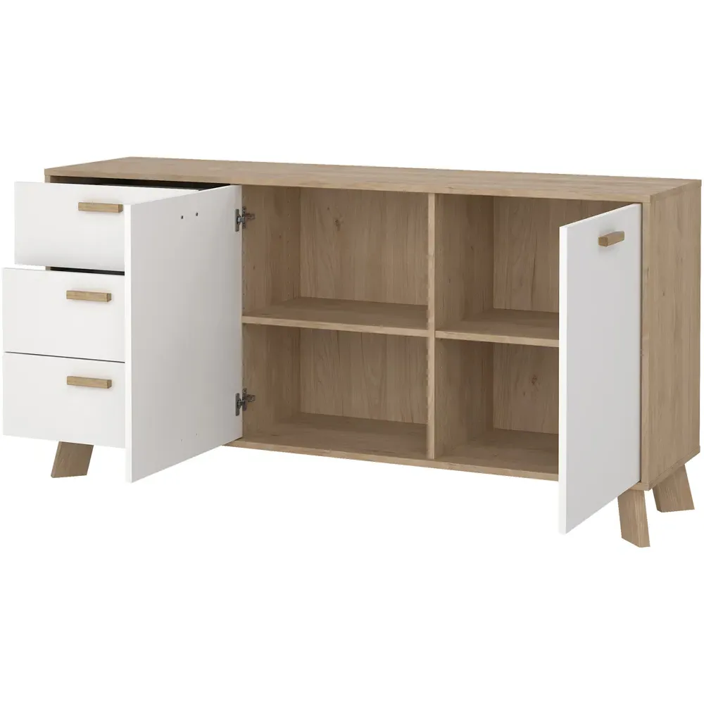 Ikast 2 Door 3 Drawer Sideboard - White, Jackson Hickory