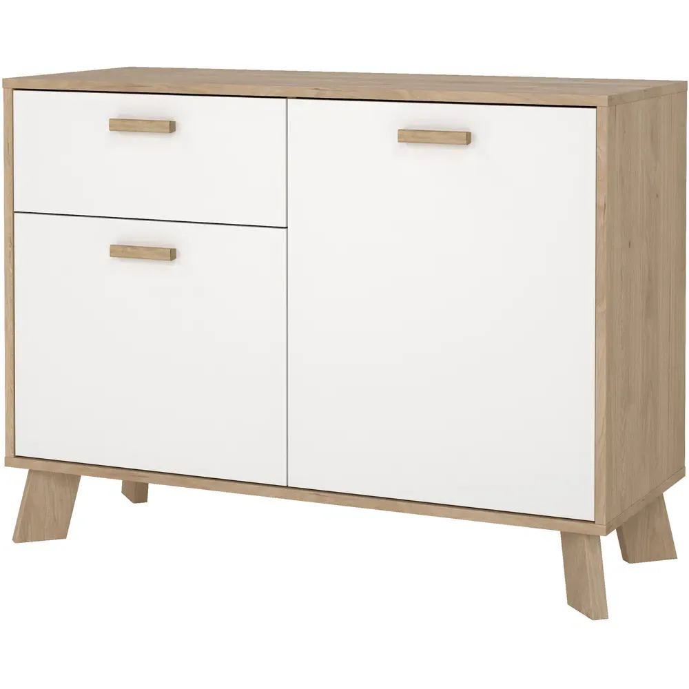 Ikast 2 Door Single Drawer Sideboard - White, Jackson Hickory