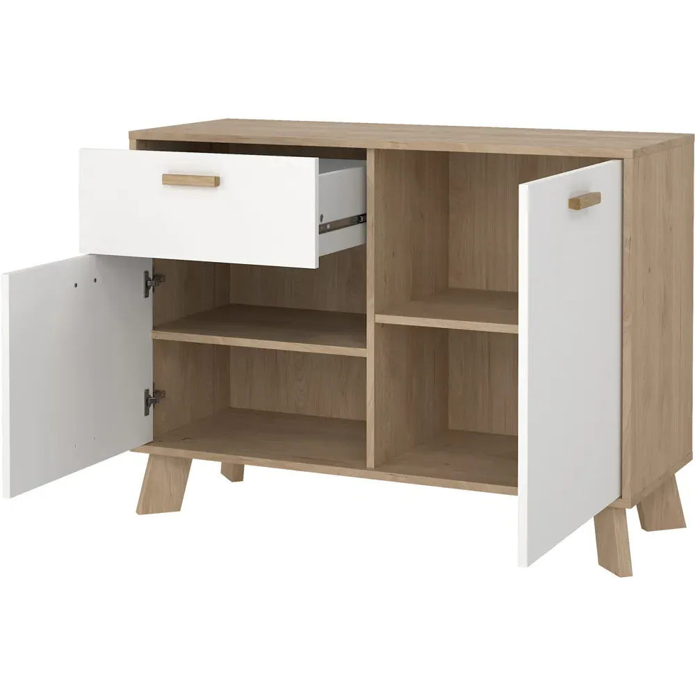 Ikast 2 Door Single Drawer Sideboard - White, Jackson Hickory