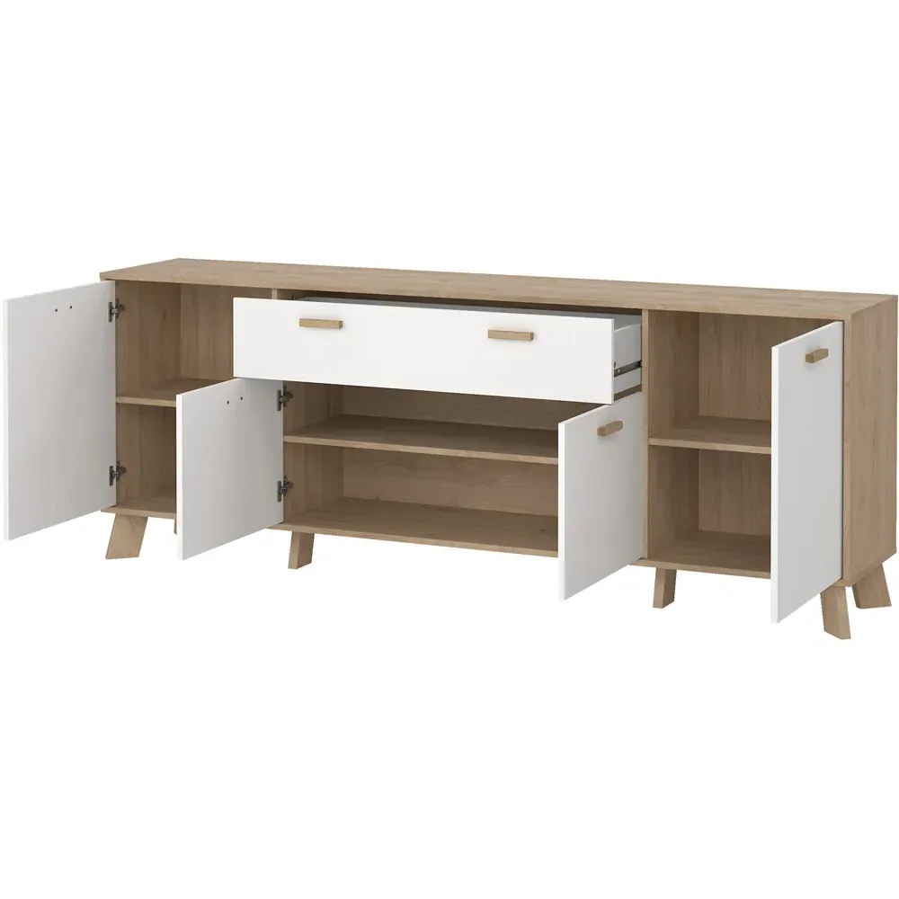 Ikast 4 Door Sideboard with Drawer - White, Brown