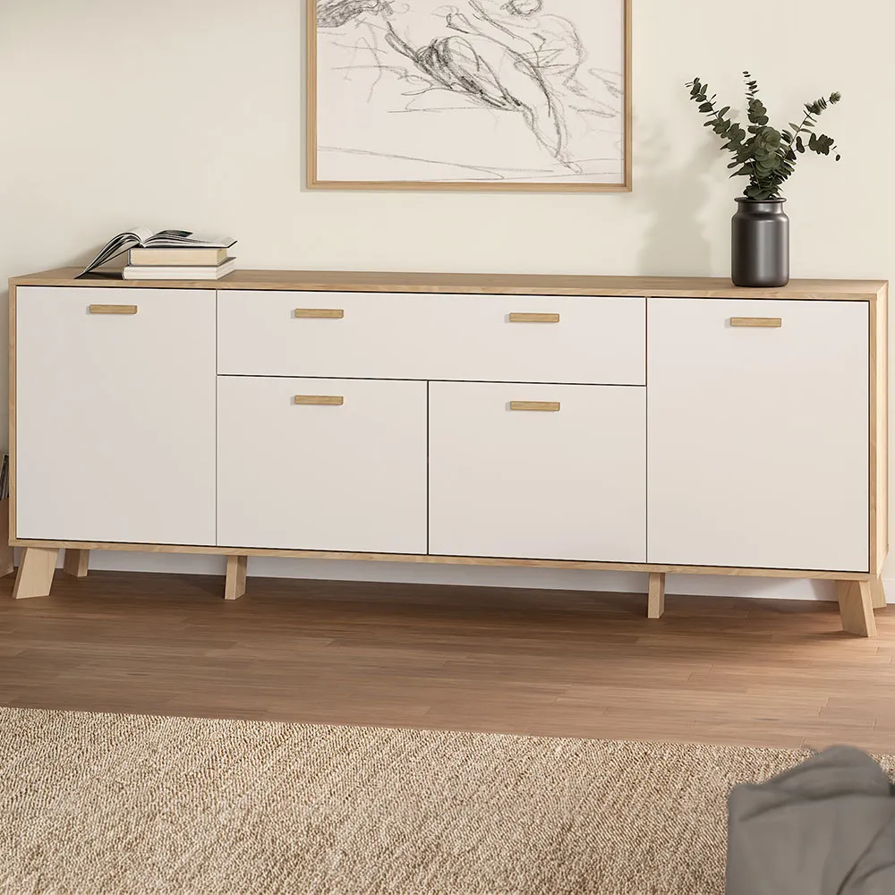 Ikast 4 Door Sideboard with Drawer - White, Brown image