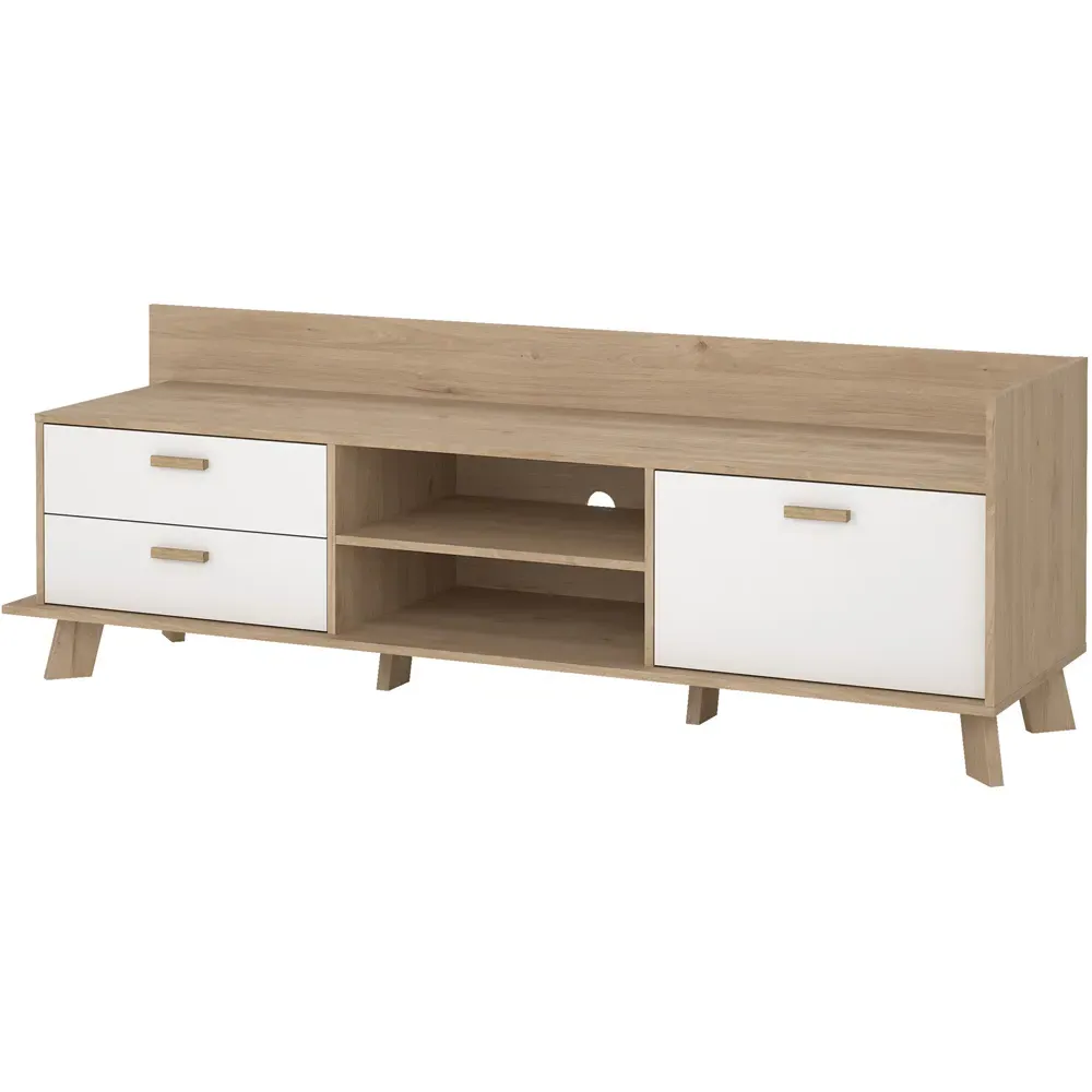 Ikast Single Door 2 Drawer TV Unit - White, Brown
