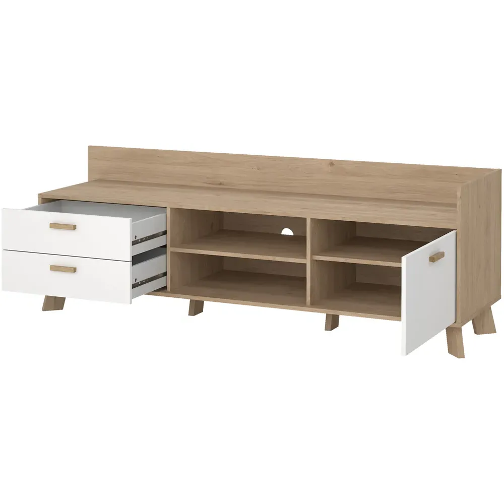 Ikast Single Door 2 Drawer TV Unit - White, Brown