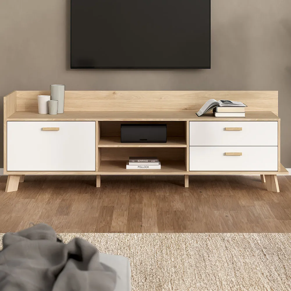 Ikast Single Door 2 Drawer TV Unit - White, Brown image