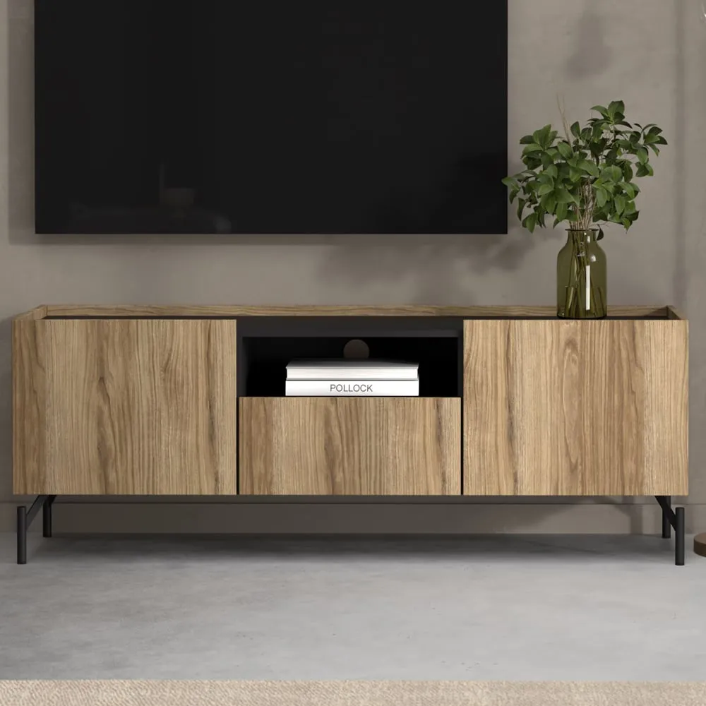 Kendall 2 Door TV Unit with Drawer - Oak, Black image