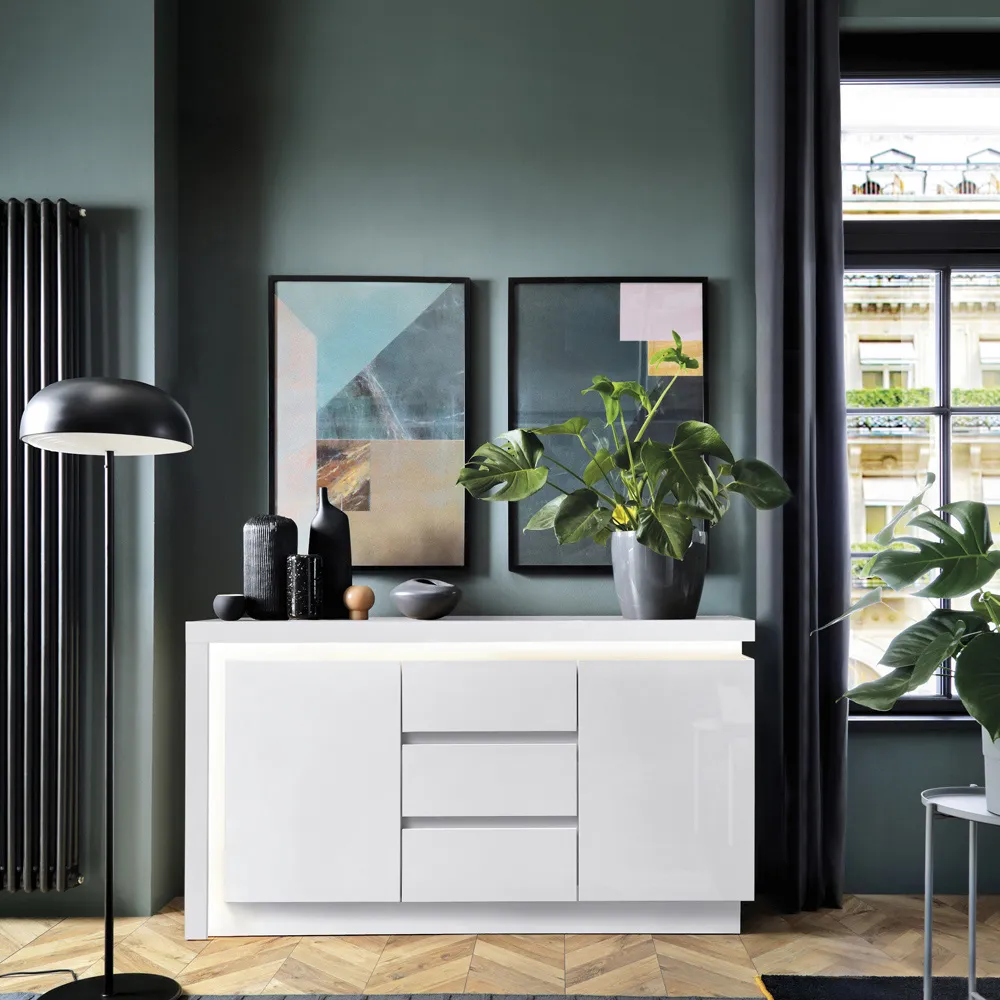 Lyon 2 Door 3 Drawer Sideboard with LED - White