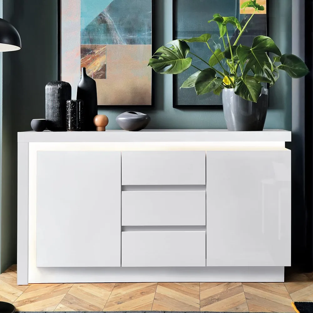 Lyon 2 Door 3 Drawer Sideboard with LED - White