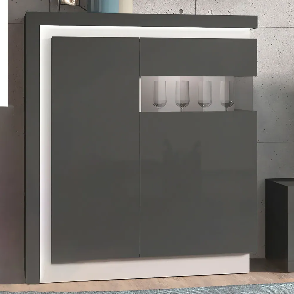 Lyon 2 Door Display Cabinet with LED - Platinum, Light Grey image