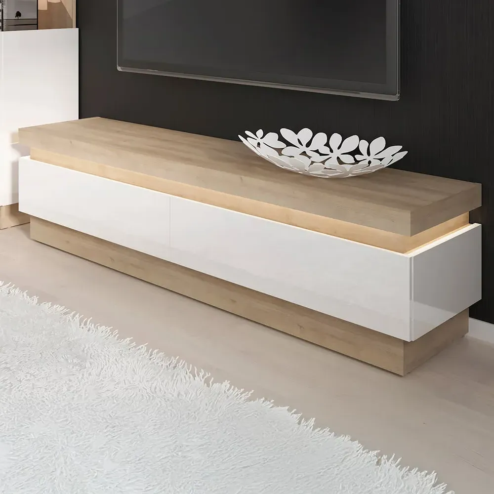 Lyon 2 Drawer TV Cabinet with LED - Riviera Oak, White