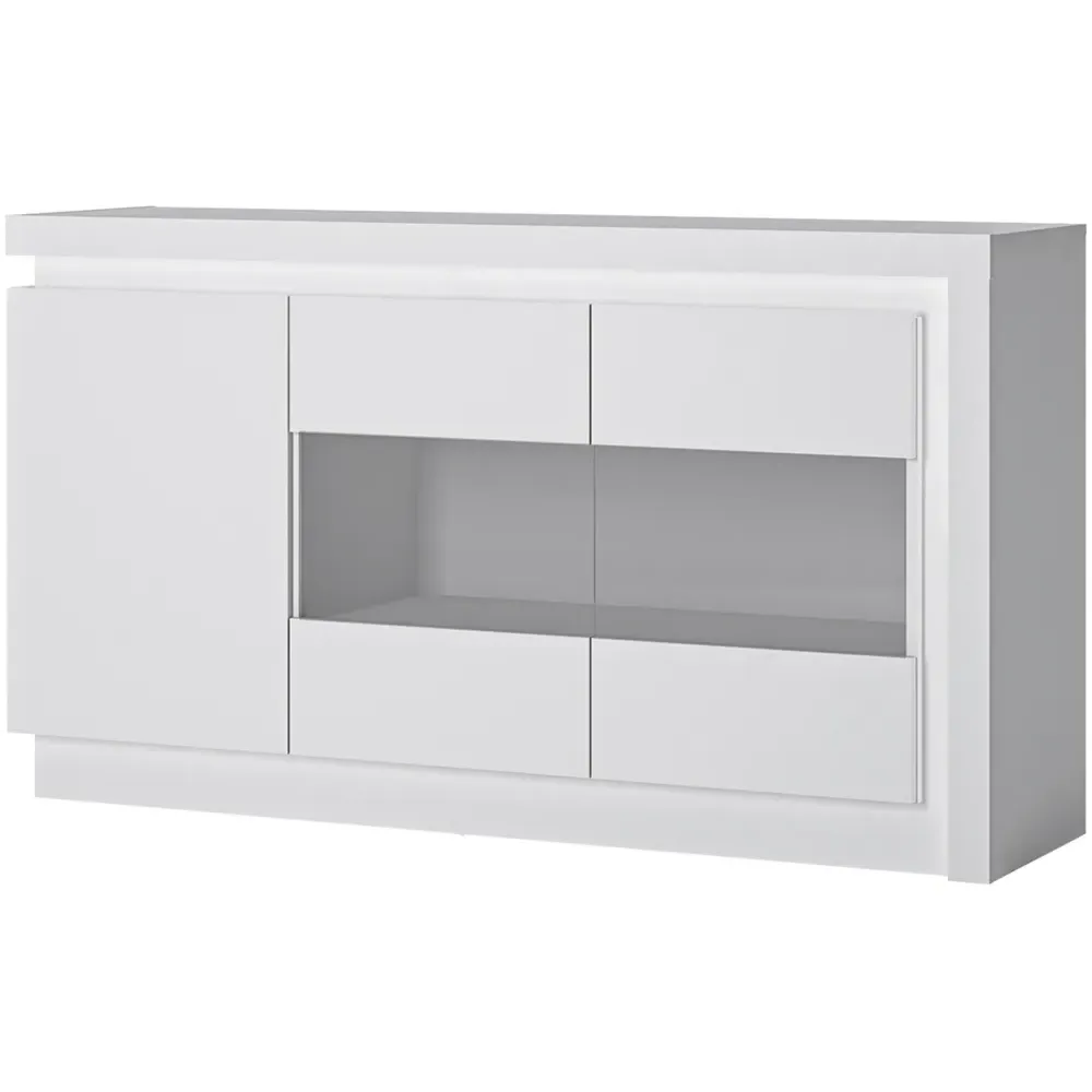 Lyon 3 Door Glazed Sideboard with LED - White, Oak