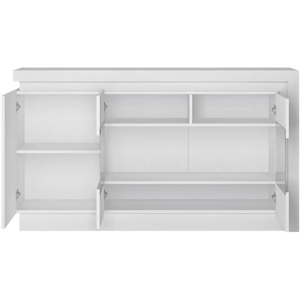 Lyon 3 Door Glazed Sideboard with LED - White, Oak
