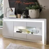 Lyon 3 Door Glazed Sideboard with LED - White, Oak