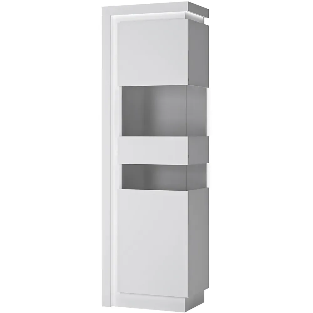 Lyon Left Hand Tall Display Cabinet with LED - White