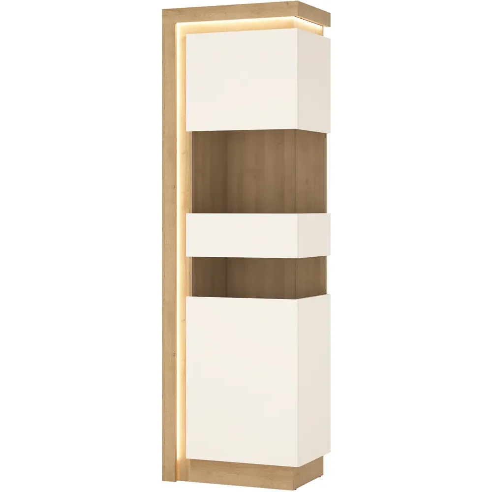 Lyon Left Hand Tall Display Cabinet with LED - White, Oak
