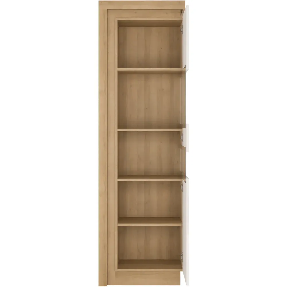 Lyon Left Hand Tall Display Cabinet with LED - White, Oak