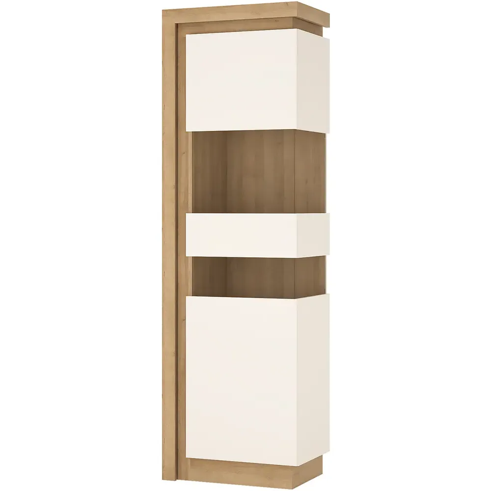 Lyon Left Hand Tall Display Cabinet with LED - White, Oak