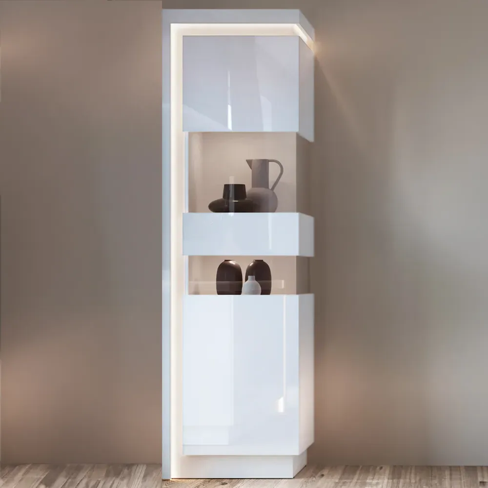Lyon Left Hand Tall Display Cabinet with LED - White image