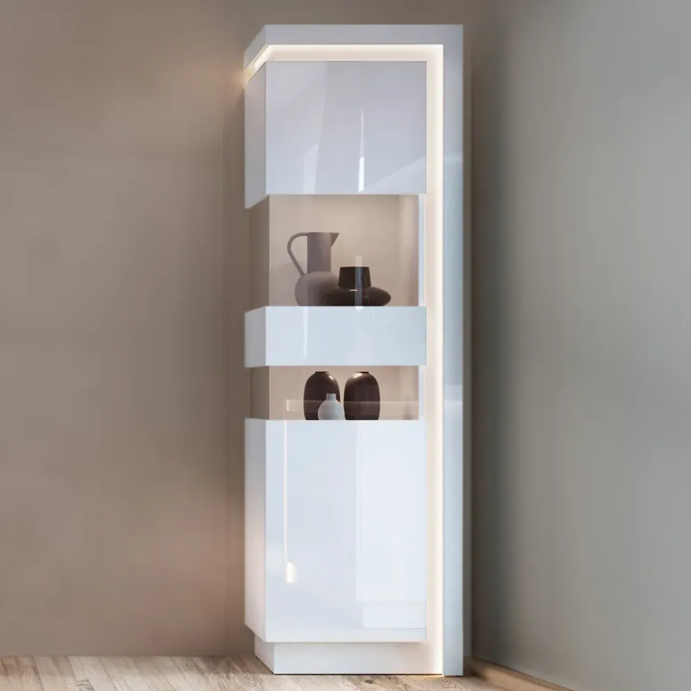 Lyon Right Hand Tall Display Cabinet with LED - White