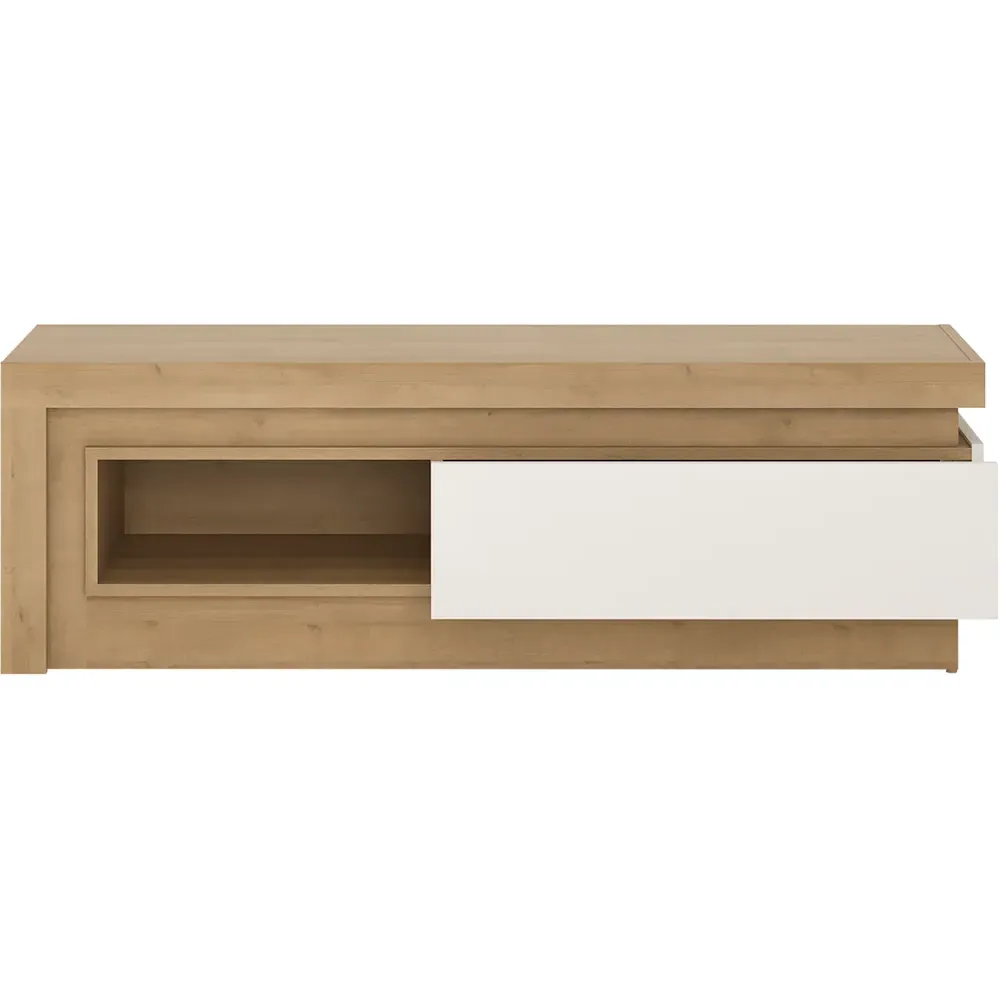 Lyon Single Drawer TV Cabinet - Riviera Oak, White High Gloss