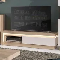 Lyon Single Drawer TV Cabinet - Riviera Oak, White High Gloss