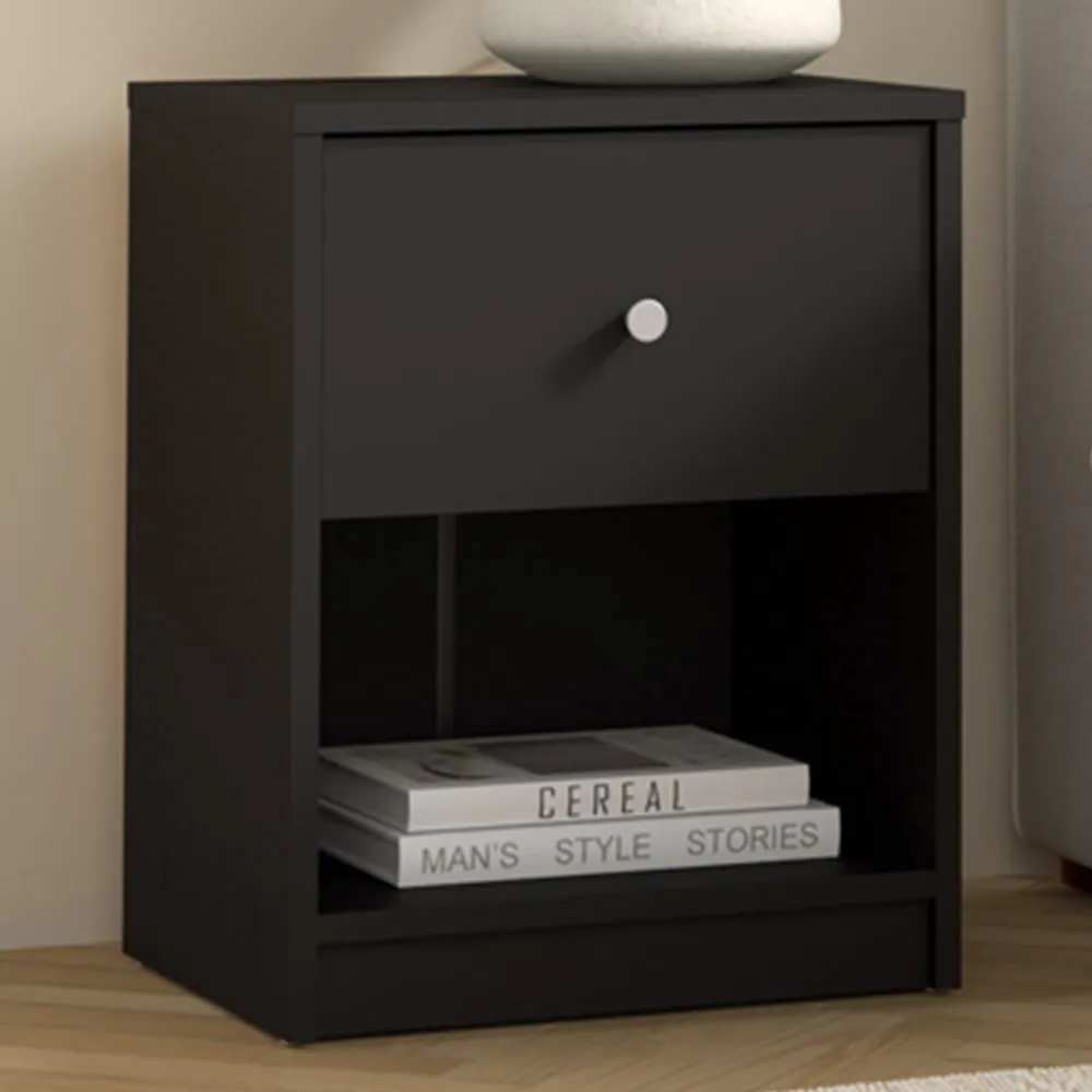 May Single Drawer Bedside Table - Black