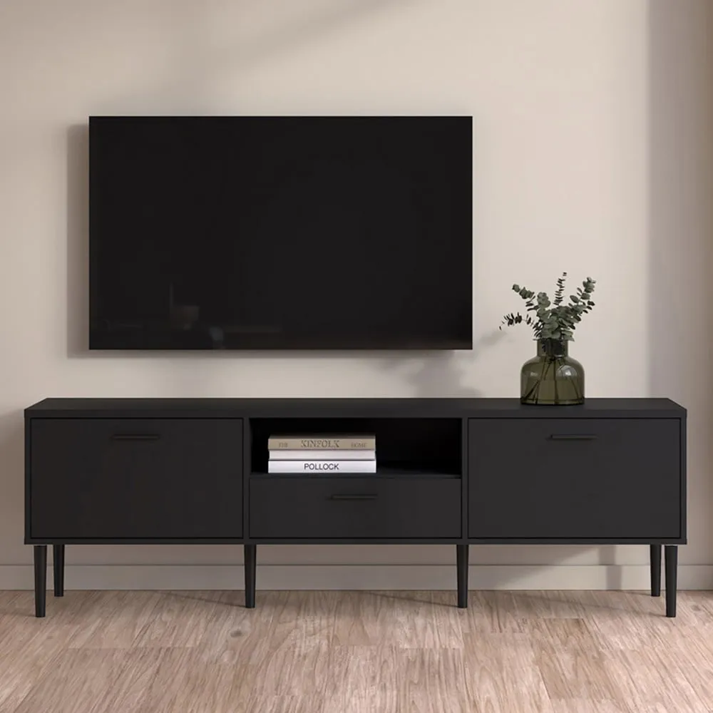 Media 2 Door TV Unit with Storage - Black