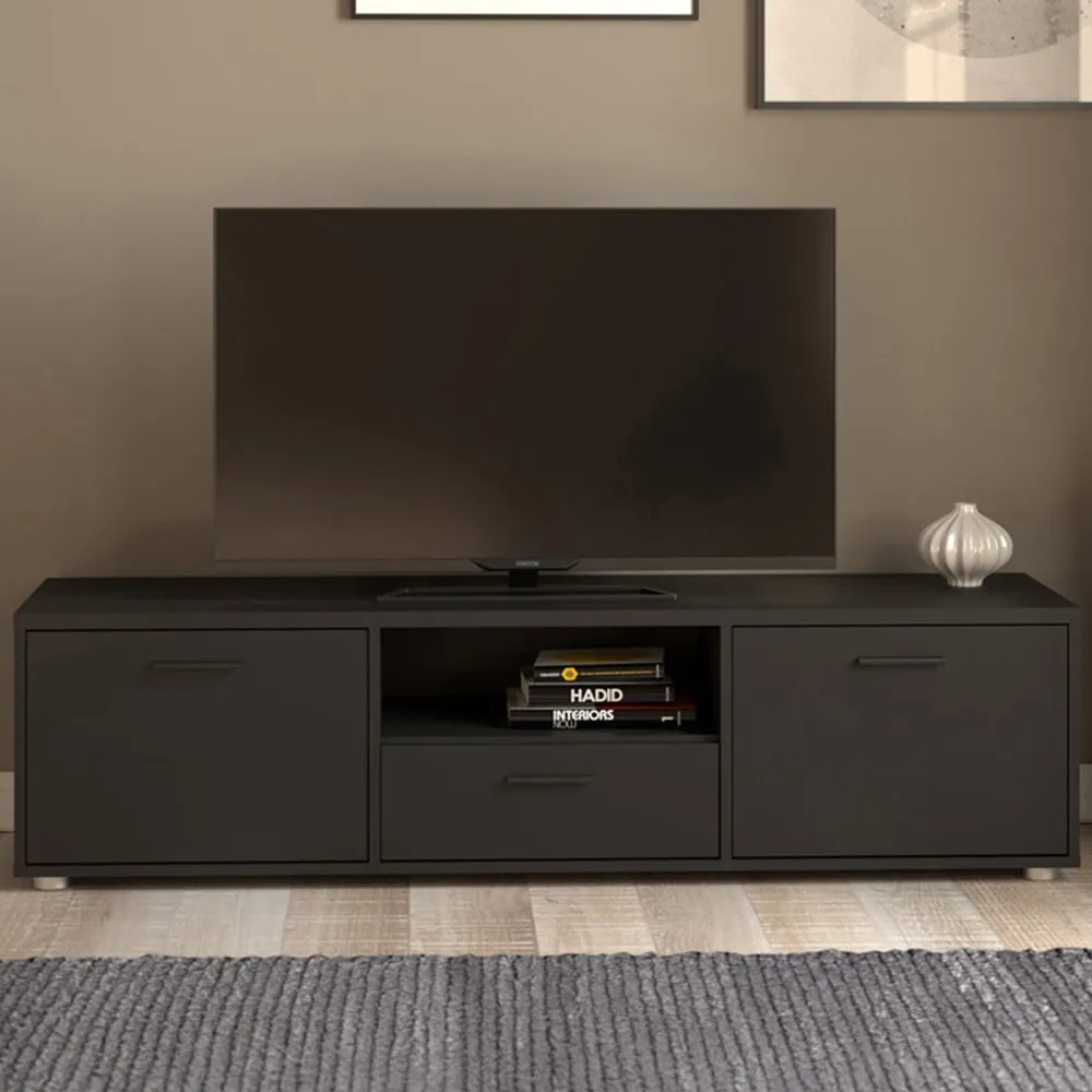Media 2 Door TV Unit with Storage - Black