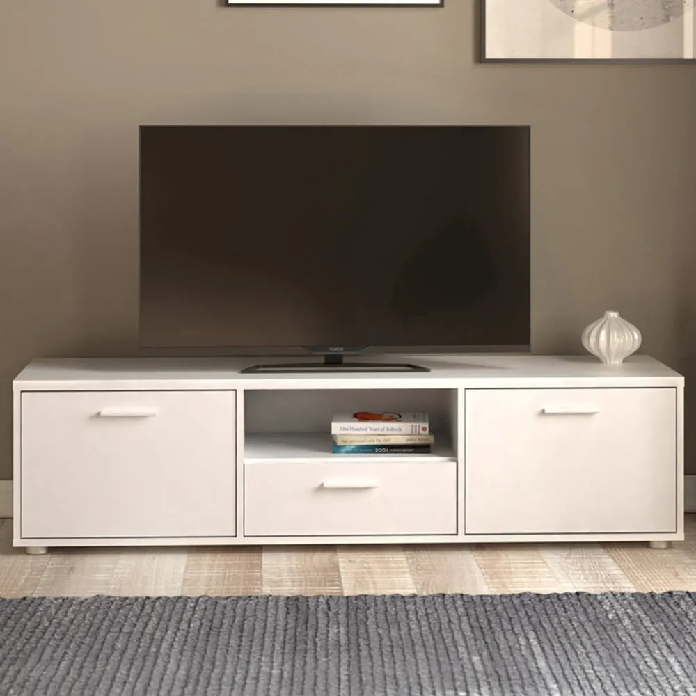 Media 2 Door TV Unit with Storage - White image