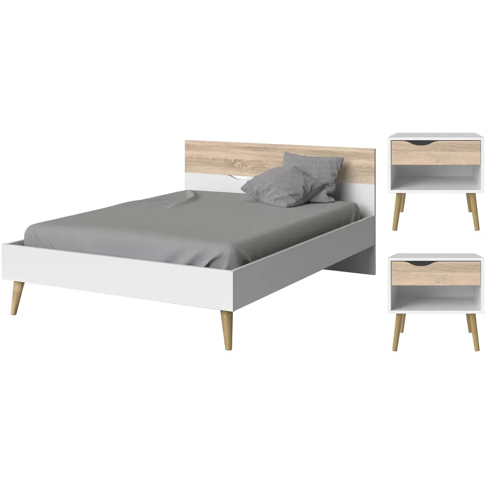 Oslo 3 Piece Bedroom Set with Double Bed - White, Oak