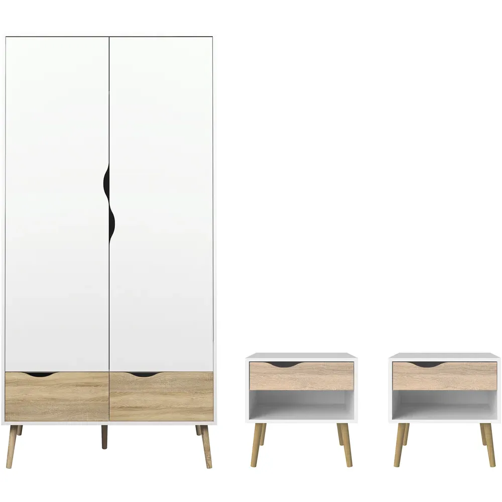Oslo 3 Piece Bedroom Set with Wardrobe - White, Oak