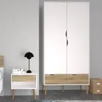 Oslo 3 Piece Bedroom Set with Wardrobe - White, Oak