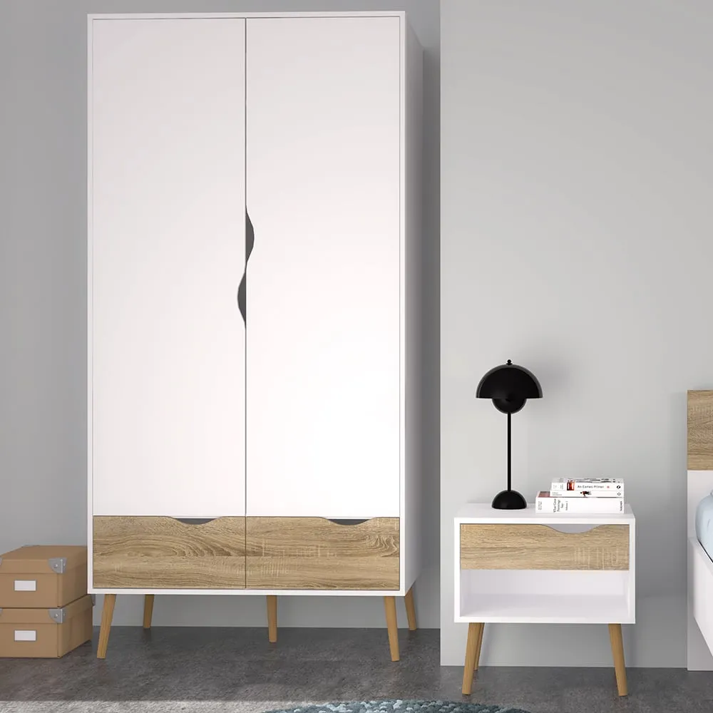 Oslo 3 Piece Bedroom Set with Wardrobe - White, Oak image